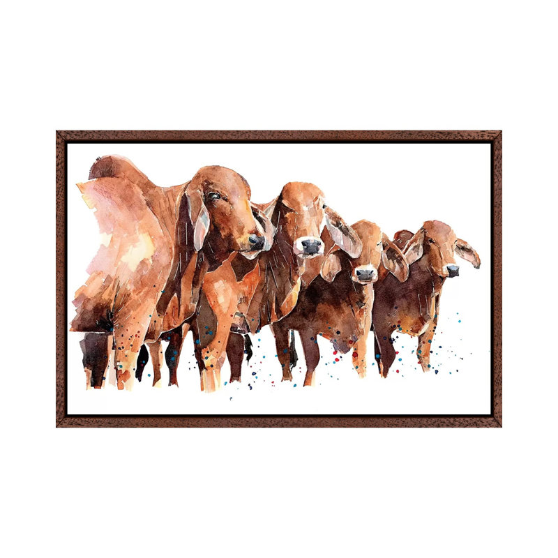 Texan Brahmans - Painting on Canvas, Classic Brown Wood Framed, 66.04 cm H x 45.72 cm W