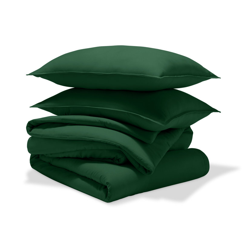 Down Alternative Track Stitch Comforter Set, Queen Comforter + 2 Standard Shams, Forest Green