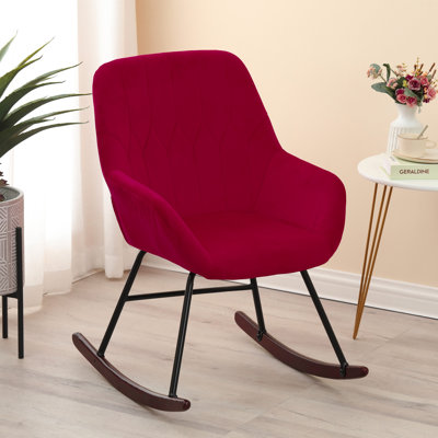 Dalys 39" Velvet Rocking Chair with Metal Base and Wooden Rockers