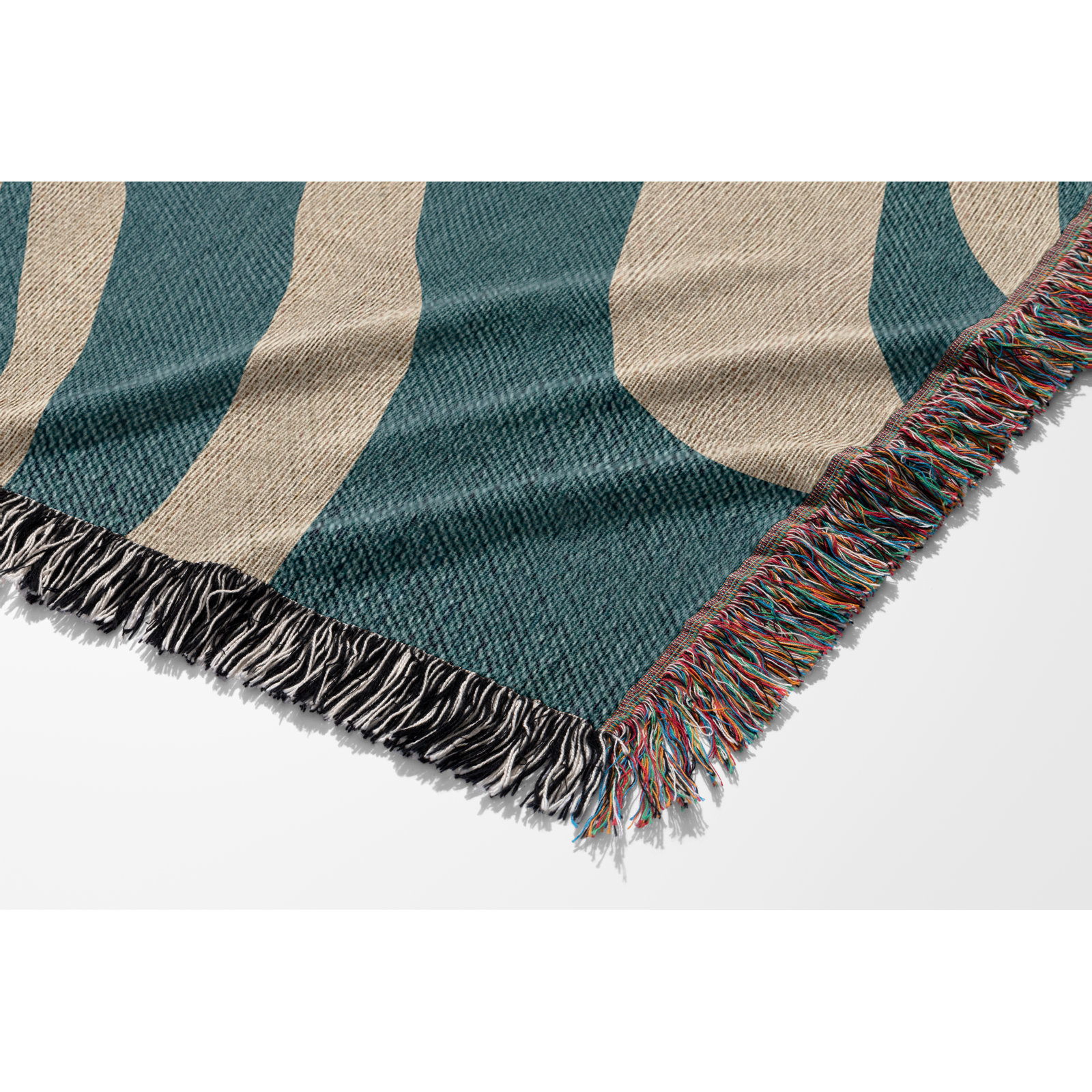 Kayle Cotton Throw Blanket, 52 x 37" – Throw, Teal/Beige