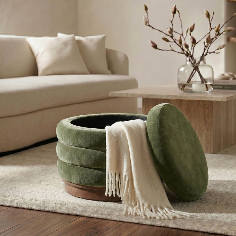 Lavenia Velvet Storage Ottoman, Green