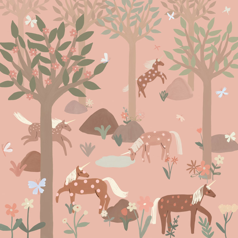 Day Dreamers Collection Pink Unicorn 118.1-Inches Wide x 9.3-Feet High 6-Panel Wall Mural