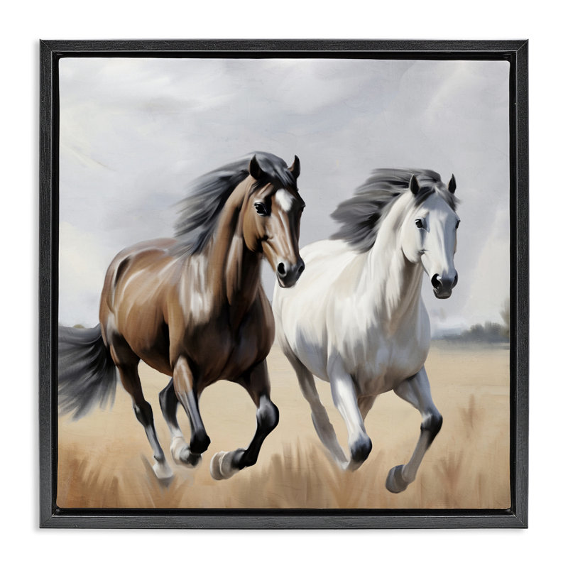 Cadre flottant Wild Run Twin Horses, design par Kim Allen, H 18 po x l 18 po, Cadre flottant noir de jais