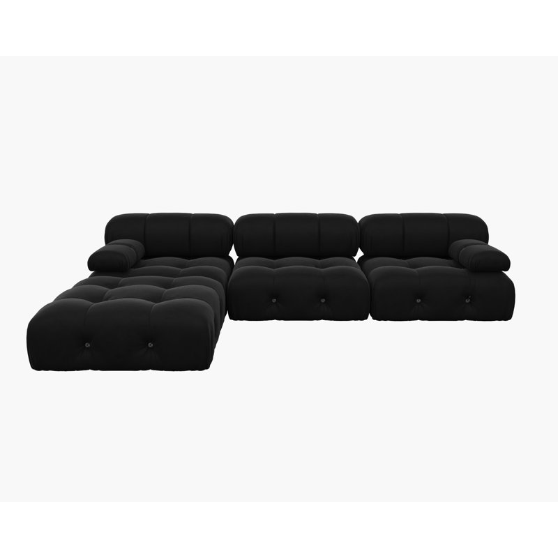 Jesse 104" Wide Velvet Reversible Modular L Shaped Sectional Sofa & Chaise with Ottoman, Velvet Black