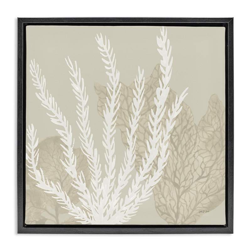 Art mural neutre encadré sur toile flottante, corail sur beige, design par Yvette St. Amant, 25" H x 25" W