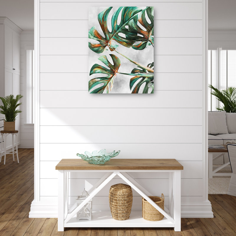 Large Green Monstera Leaves Canvas Art Print