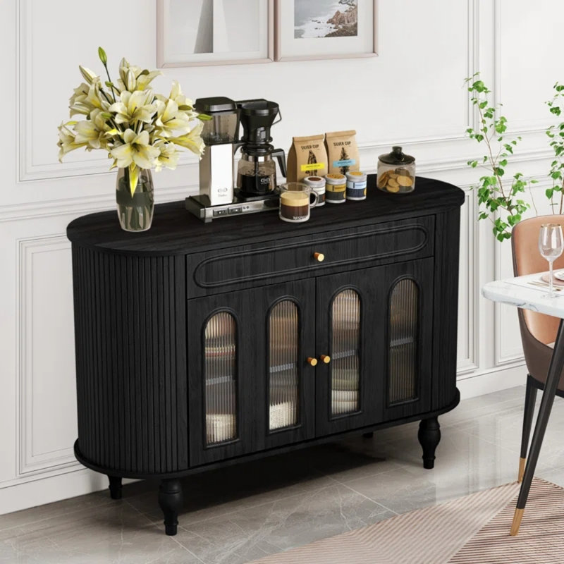 Buffet multifonctionnel de style rétro, Noir