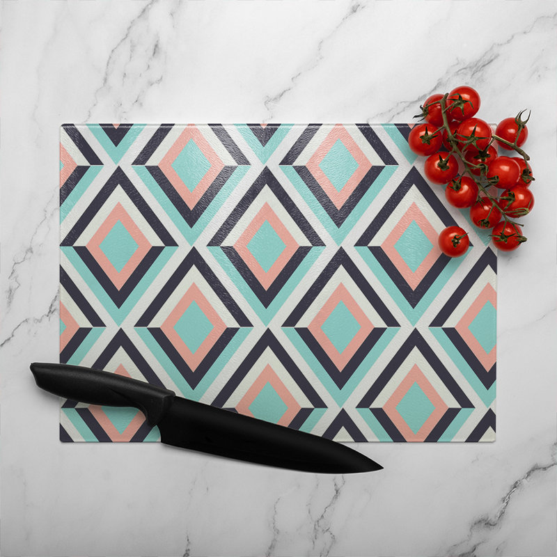 Geometric Pattern Glass Chopping Board, 40cm L x 28cm W