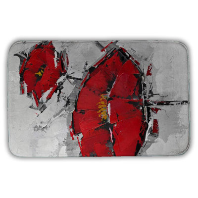 Texturized red poppies Bath Mat with Non-Slip Backing - Quick Dry Memory Foam Bathroom Rug - Absorbent - Modern Plush Spa-Style - Machine Washable
