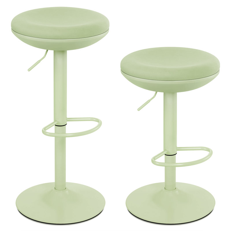 Green Set Of 2 Dining Chair,modern Swivel Round Bar Stools,backless