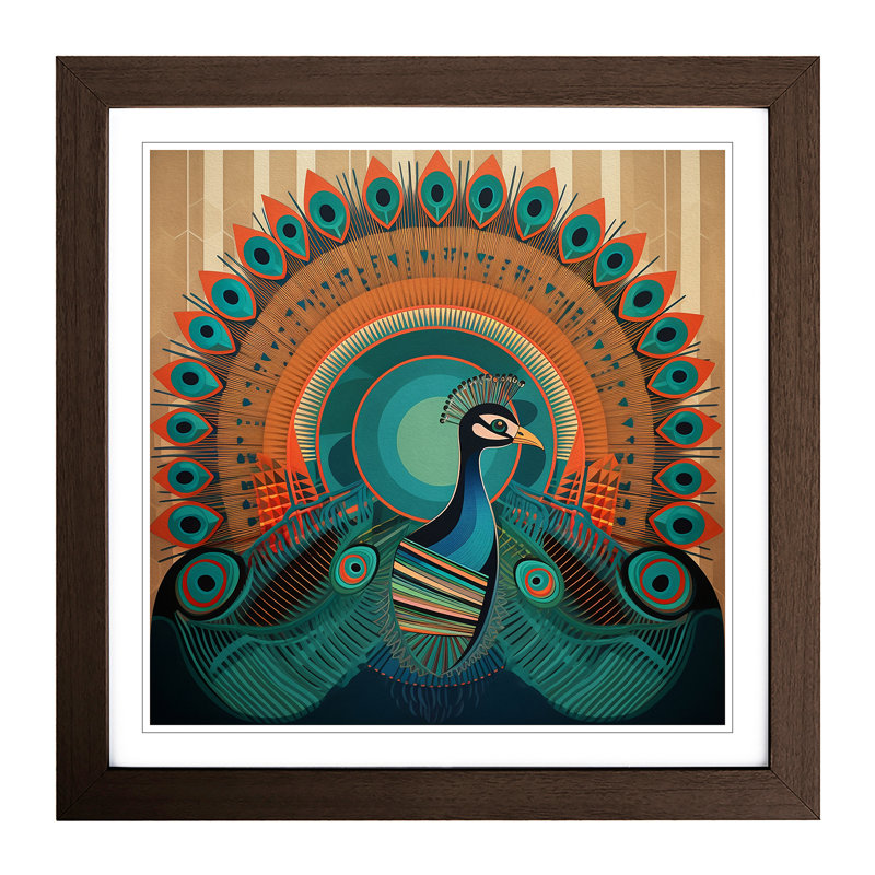 Peacock Constructivism No.3 - Framed Print, Walnut