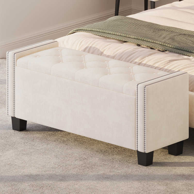 Banc de rangement rembourré en velours Maxxton, Beige