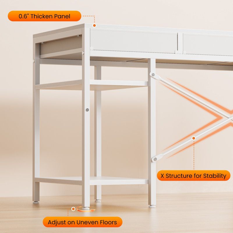 47 Inch Office Desk with Shelves, Reversible Gaming Desk, Corner Desk with Storage, Work for Home Office, Study, Living Room