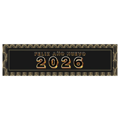 Happy New Year Banner 20xx In Spanish, Feliz Año Nuevo Backdrop, Art Deco Design Black & Gold, 1-Pk