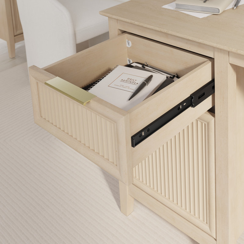 Bureau 54 po avec rangement, design cannelé, bois moderne, bouleau naturel, Beige