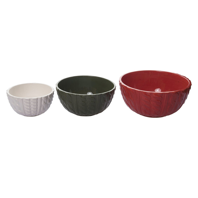  Dolomite 10.5 in. Multicolor Christmas Nesting Bowls Set of 3 with Knit Texture