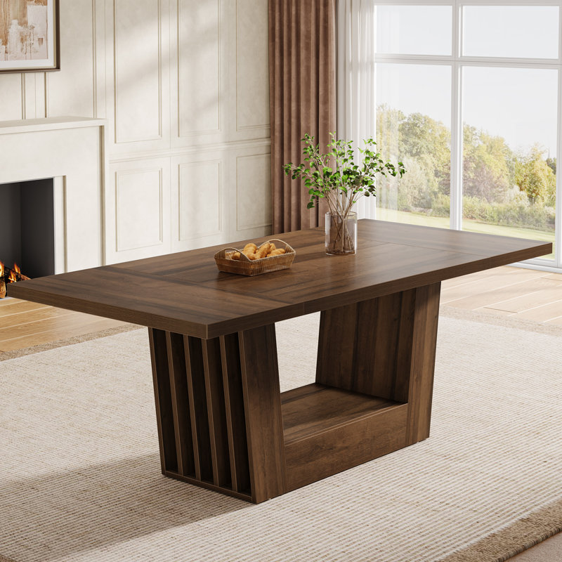 63-inch Farmhouse Dining Room Table, Rectangular Kitchen Table for 4-6, Rustic Brown