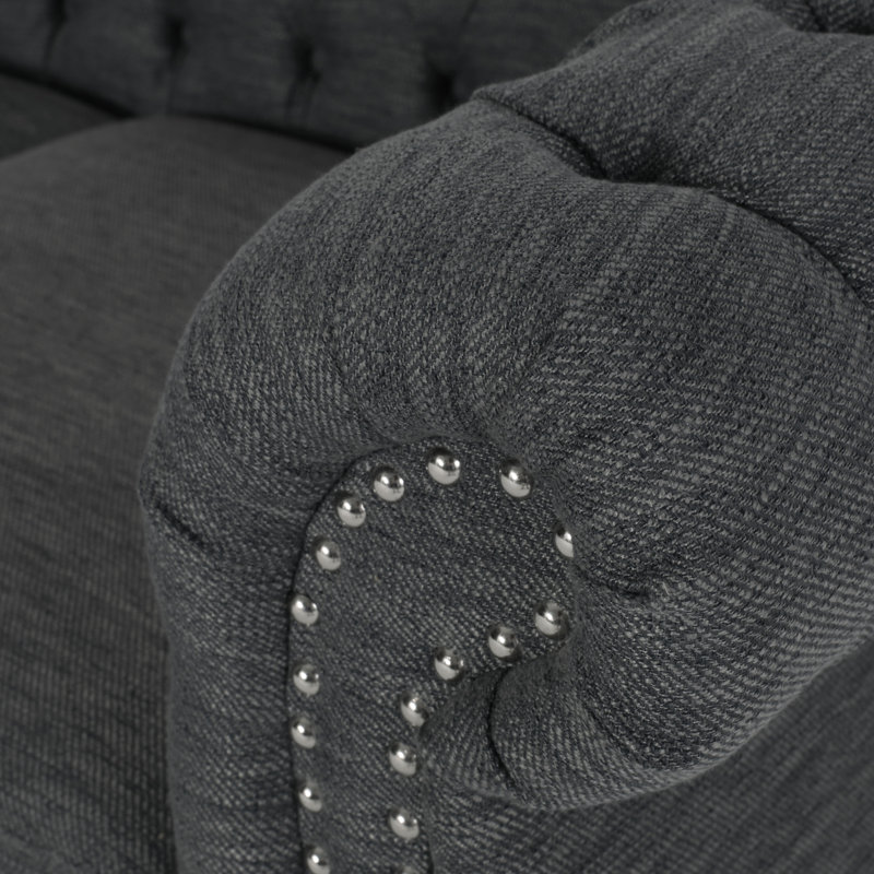 Marcel Rolled Arm Chesterfield Sofa, Charcoal Fabric