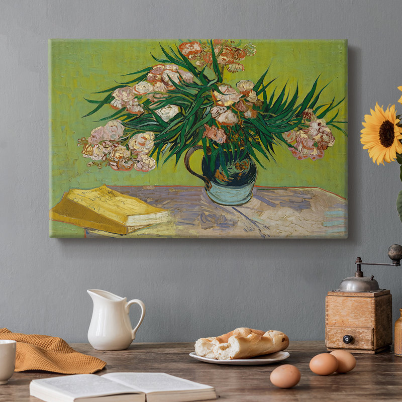 Vase avec lauriers roses et livres-Vincent van Gogh-Toile tendue avec châssis-1888, 8 x 12