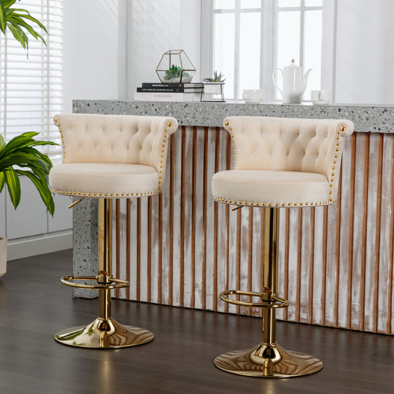 Tabouret de comptoir pivotant Keistutis, Beige