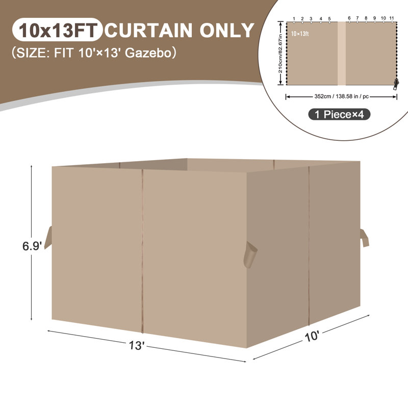 Aoodor Replacement 4-Panel Gazebo Sidewall Curtains, 82.7" H x 120" W x 156" D, Sand Yellow