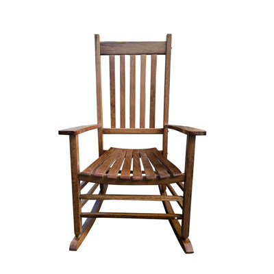 Adult Rocking Chair For Balcony & Porch In Brown - Solid Wood Made Reliability Generous Wide Seat And Armrest Robust Slatted Back Rest Easy Assembly With Included Accessories Up To 250Lbs Weight