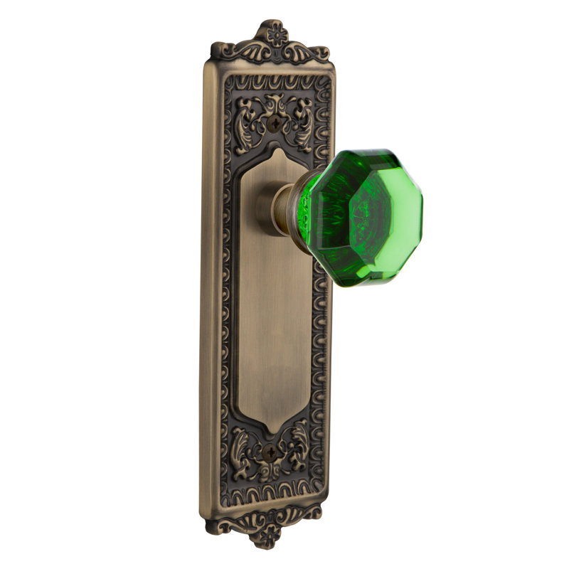 Plaque Egg & Dart avec bouton de porte Waldorf Emerald, Laiton antique