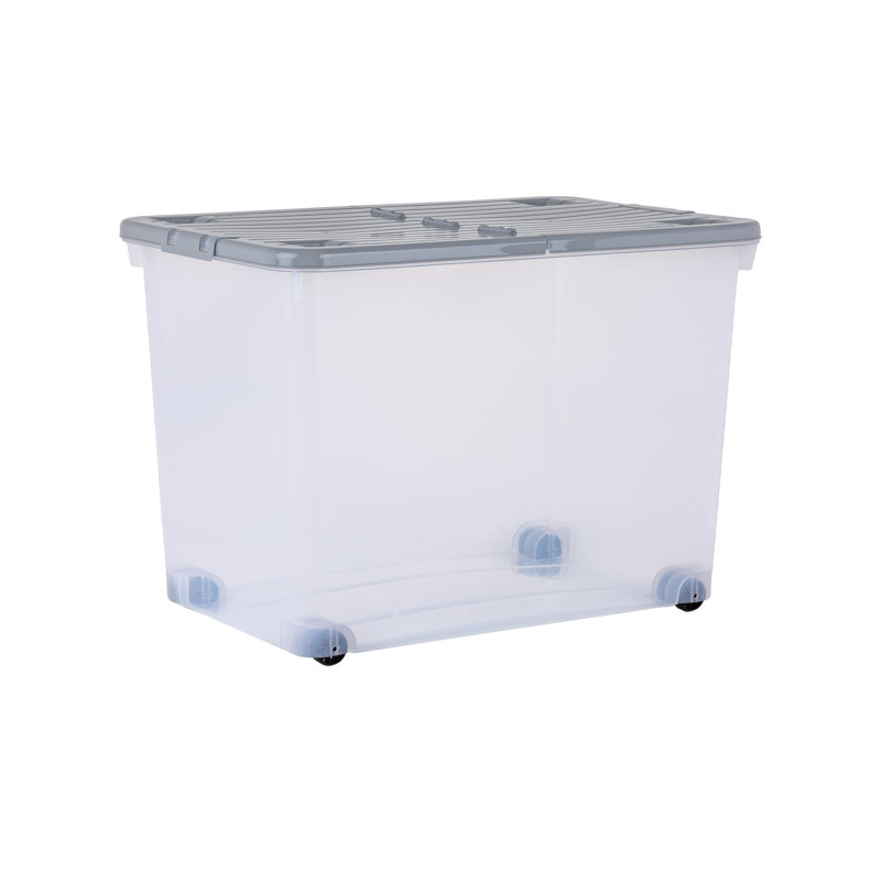 Wham 80L Box with Wheels & Folding Lid - Clear/Cool Grey
