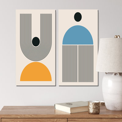 Minimal Late 20S Geometric Primitive Design III - ensemble de 2 peintures
