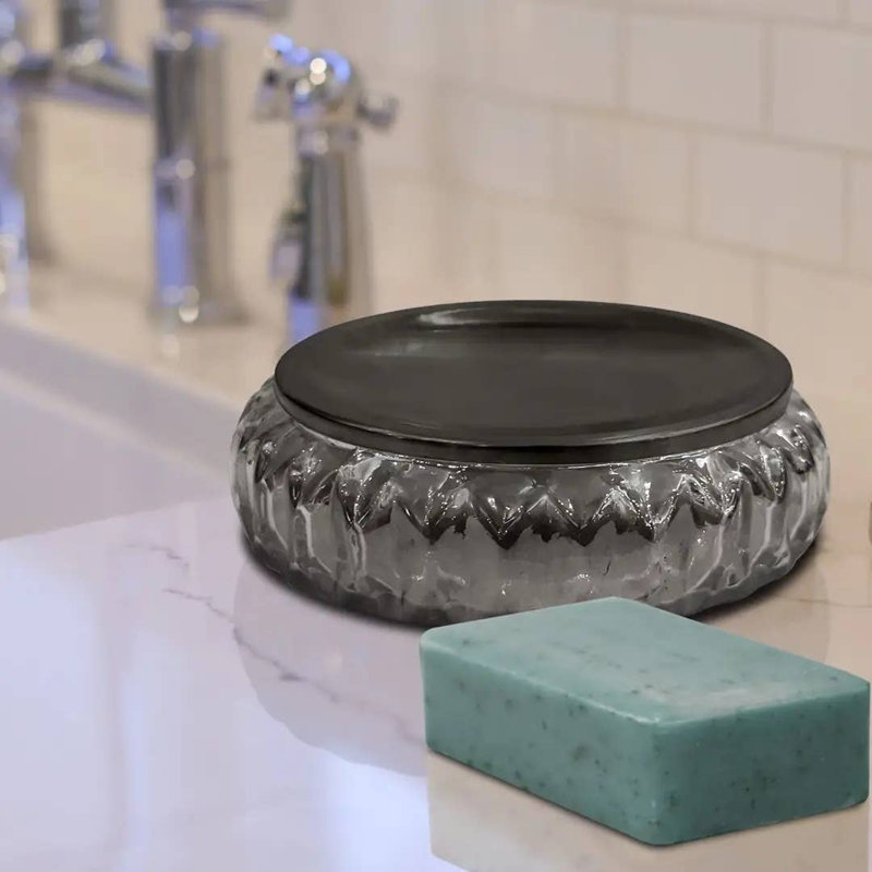 Porte-savon en verre Oneita pour comptoir de salle de bain, douche et cuisine | Finition fumée, Fumée