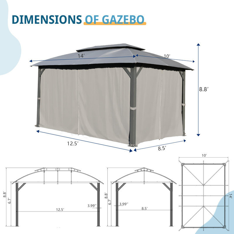 Gazebo, Outdoor Gazebo with Double Roofs, Privacy Curtains, Mosquito Nettings, Heavy Duty Metal Frame Party Tent Canopy for Patio, Backyard, Deck, Lawn
