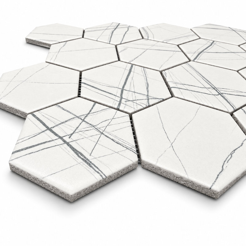 Mosaïque hexagonale en céramique UV12 Lightning White 3 po, UV123HEXMSLWMT
