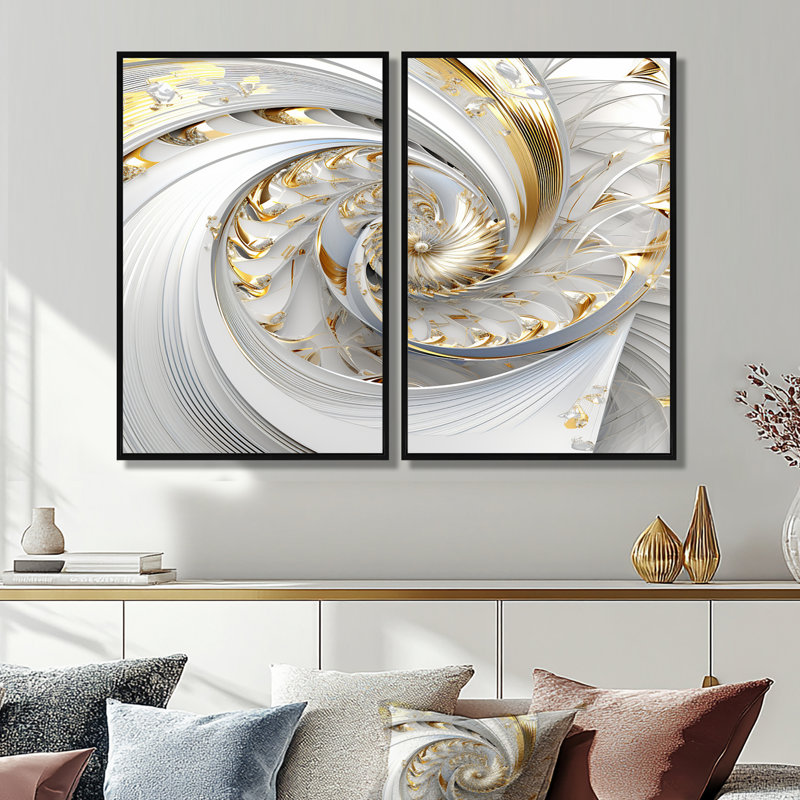 Reynold - Fractals abstraits, art mural, H 36 po x l 48 po, Reproduction encadrée sans passe-partout, Noir, noir, noir, noir