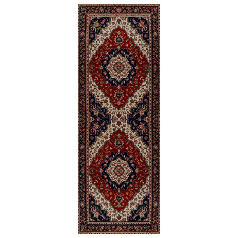 Guria Burgundy/Brown Oriental Vintage Look Machine Printed Cotton Chenille Area Rug, Runner 2'8" x 9'11"