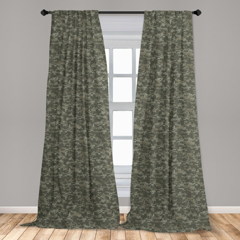 Camouflage Semi-Sheer Rod Pocket Curtain Panels, 28" x 63", Army Green