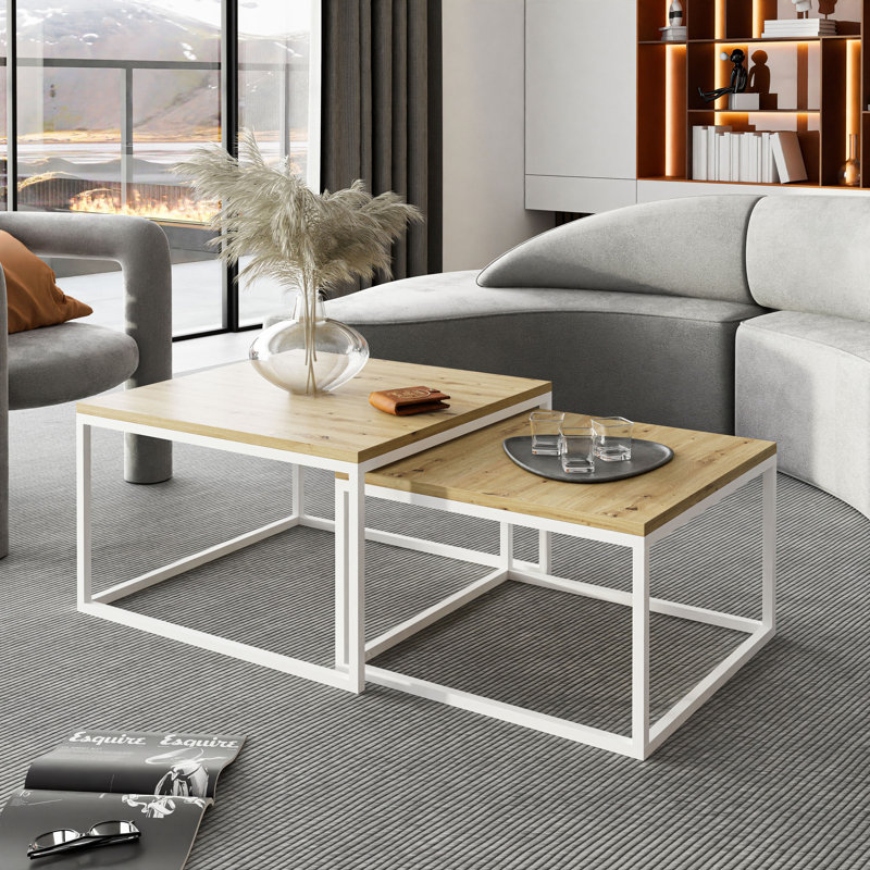 2-piece coffee table set Ahlers, 42cm H x 70cm L x 70cm W, Artisan Oak/White