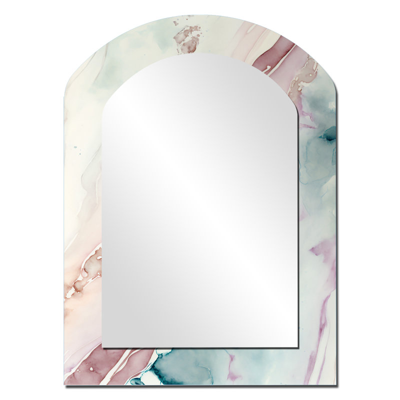 Sudden Solitude in Elevated Blush V - Liquid Ink Asymmetrical Large Wall Mirror, Modern Arch Unique Mirror, Printed Metal Art