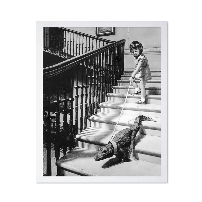 Petite fille et alligator, 16"H x 20"W, Poster, White Framed