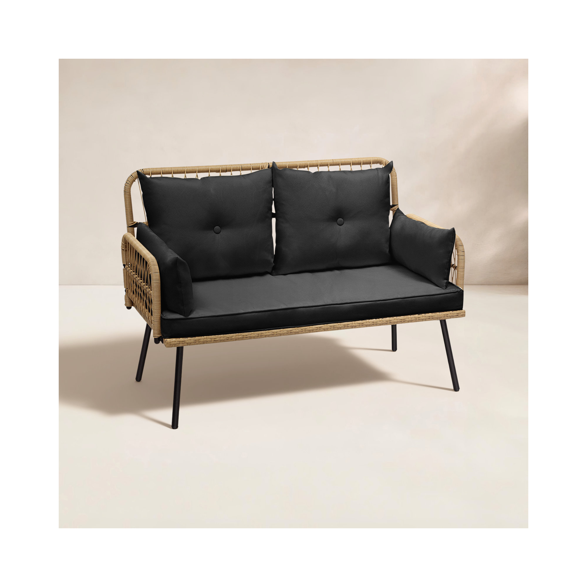 Belulah 44.9'' Wide Metal Loveseat with Cushions, Black