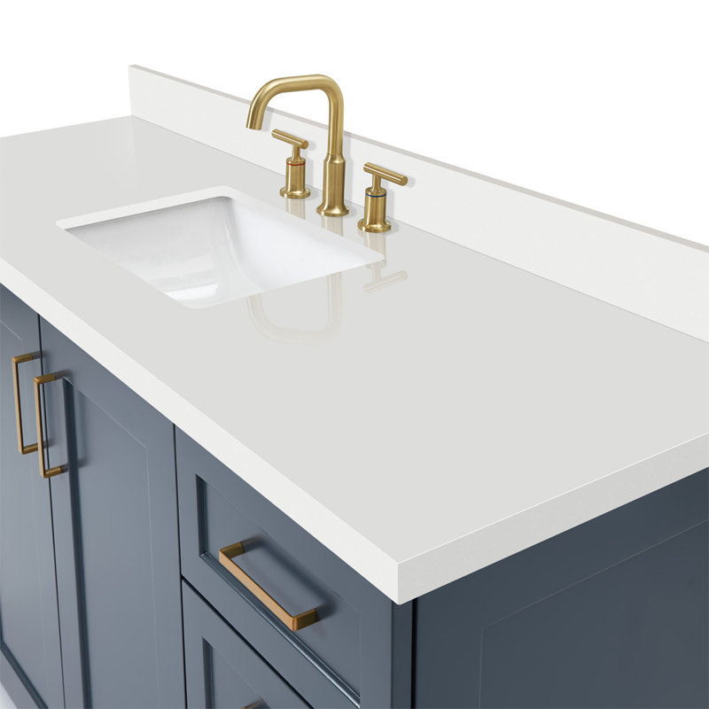 61 IN.  Single Bathroom Vanity, Midnight Blue, Rectangle, Carrara Quartz