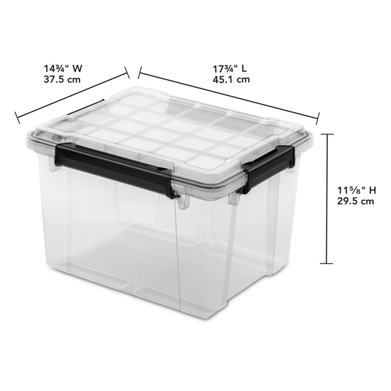 Sterilite 34Qt Gasket Box, Stackable Storage Container with Lids, Black, 16 Pack