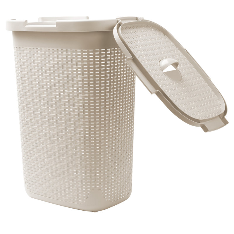  Panier à linge mince 50 L, panier à linge, couvercle, plastique, Brun, 24" H x 14.25" W x 10.1" D