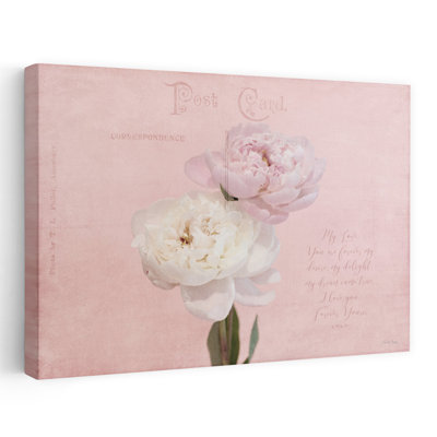 Ma lettre d'amour - pivoines roses et blanches rétro sur fond de carte postale rétro