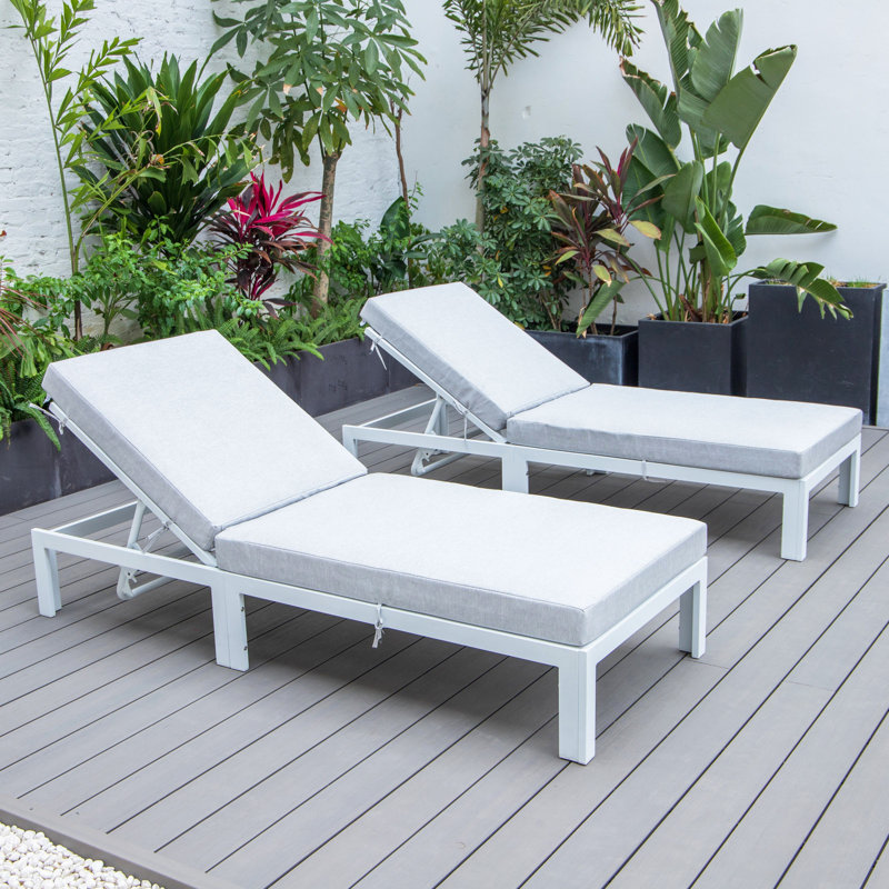 Chelsea Outdoor Metal Chaise Lounge , Cushion Included, Light Gray
