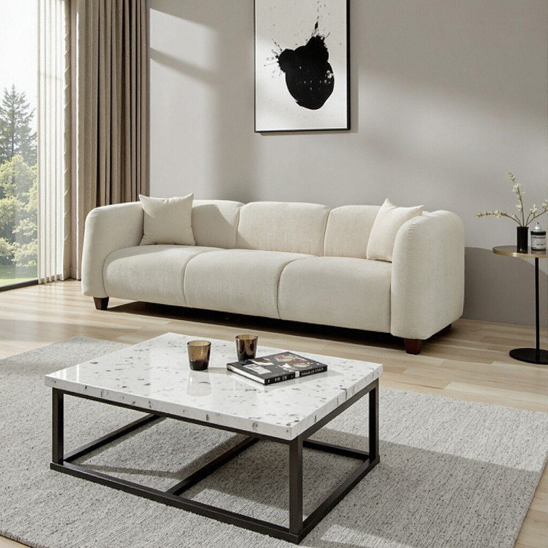 Canapé surdimensionné à 3 places avec support de coussin à ressorts, Beige