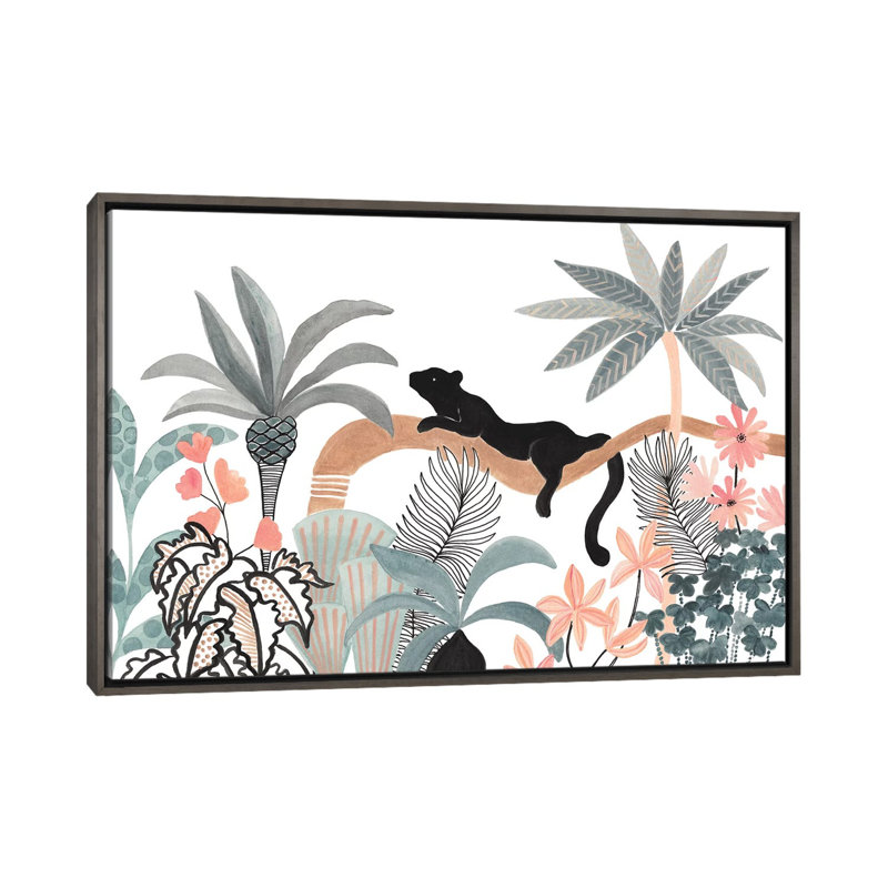 Jaguar dans la jungle, H 32 po x l 48 po x 1,5 po, Toile encadrée de bois rustique foncé