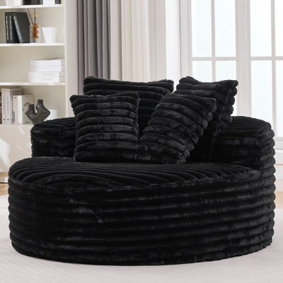 Oversized Round Chair Lounge Chaise Indoor, Upholstered Corduroy Deep Seat Cloud Large Circle Sofa Chair, No Assembly Required, Fluffy Modern Sleeper by Mercer41