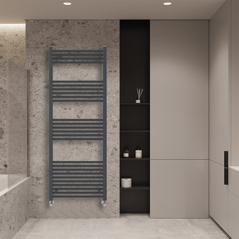Wiest Straight Heated Towel Rail Radiator Bathroom Ladder Warmer, Anthracite, 160cm H x 60cm W x 3cm D, Straight Towel Rail
