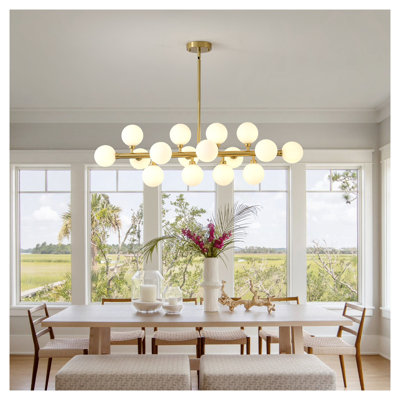 Luminaire suspendu en or avec abat-jour en verre opale, lustre de ferme moderne à 16 lumières pour la cuisine et la salle à manger