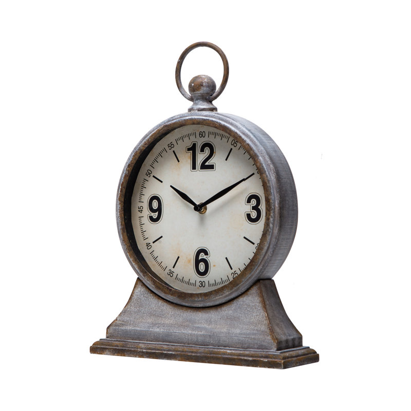 Horloge de table analogique à quartz en métal gris